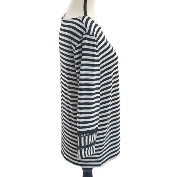Chico's Blouse Black White Striped Stretch 3/4 Sleeve Womens Size Small - Picture 3 of 6